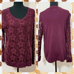 Adrianna Papell Lace Floral Blouse - Deep Purple
